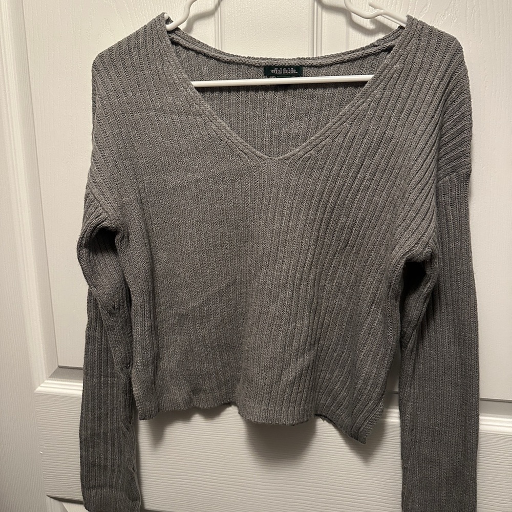 Wild Fable Cropped Charcoal Ribbed Sweater